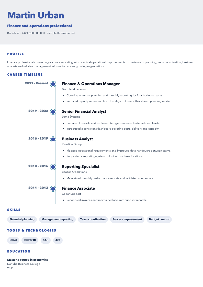 Corporate Timeline CV sample