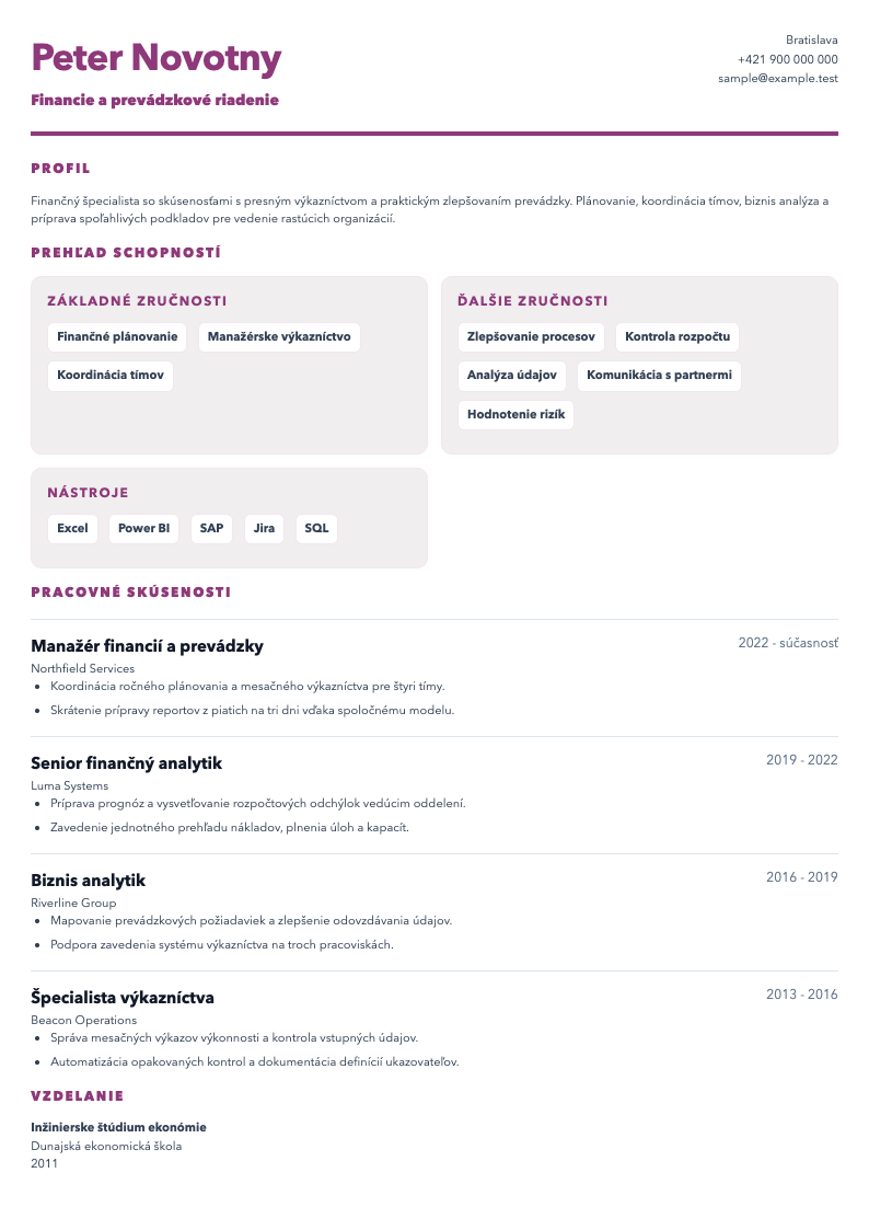 Ukážka CV vo formáte Skills Matrix + Experience